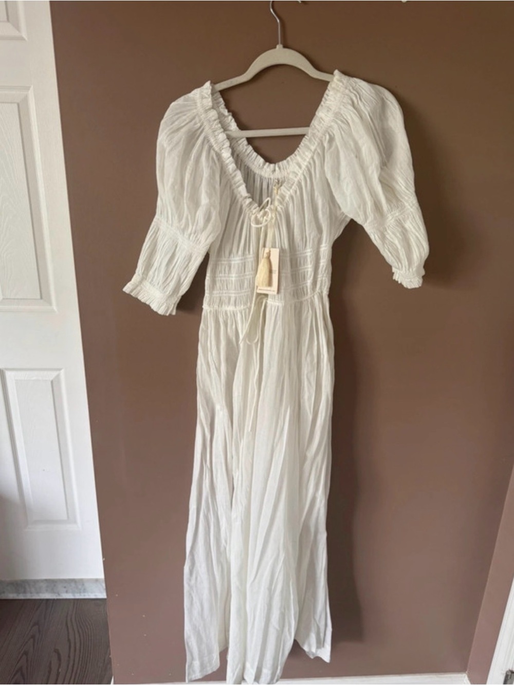 Doen Cream Puff-Sleeve Midi Dress